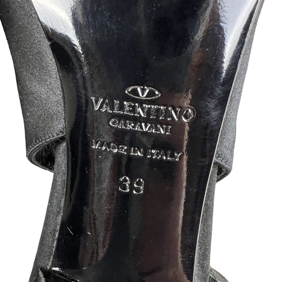 VALENTINO Garavani Candy Black Satin Bow Peep Toe Slingback Pumps - IT 39/US 9 - Picture 10 of 10